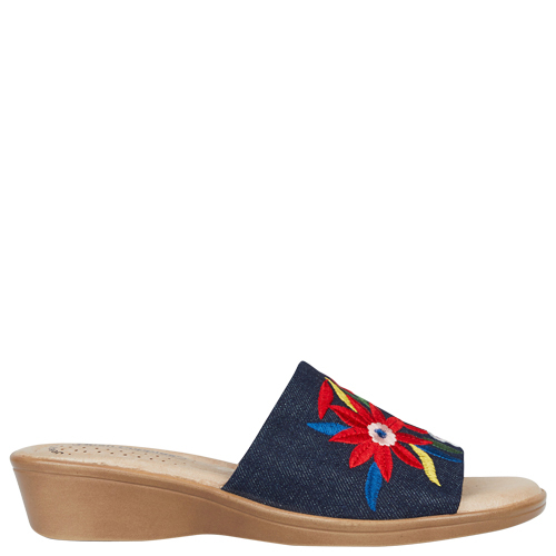 Hush Puppies Coco Denim Embroidery Womens Leather Slides